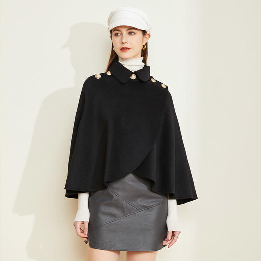 LH9L6斯尔丽2021瑟俪秋冬新款摩登气质斗篷款双面呢披肩式短款女式大衣 商品图1