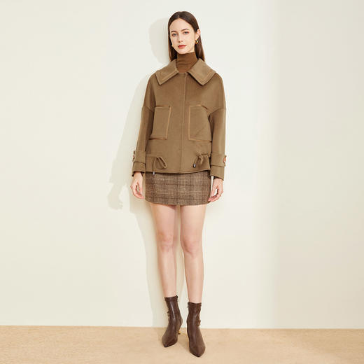 LH9N3斯尔丽2021瑟俪秋冬新款小个子短款干练显瘦下摆抽绳双面呢大衣女 商品图2