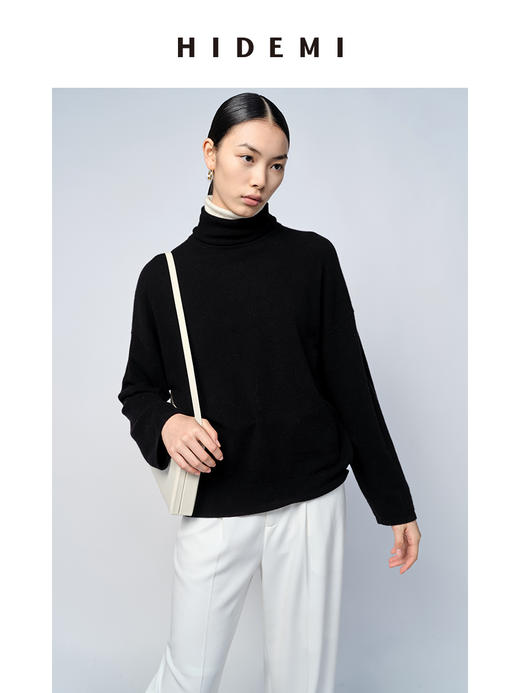 HIDEMI 美利奴羊毛系列堆堆双层领假两件毛衣 商品图2