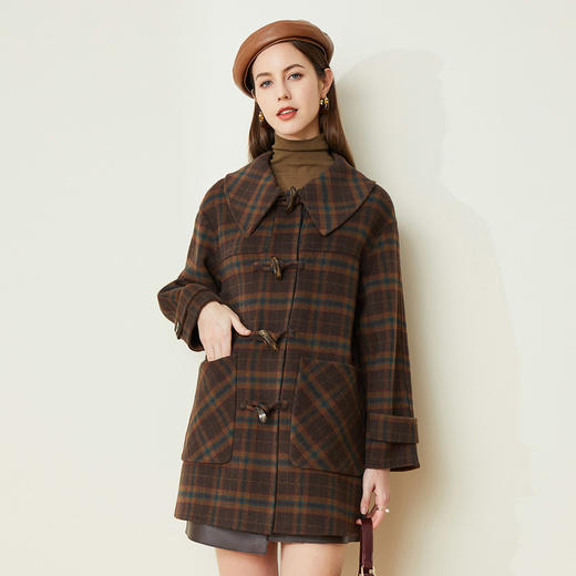 LH9J7斯尔丽2021瑟俪秋冬新款双面呢通勤外套格子中长大衣 商品图0