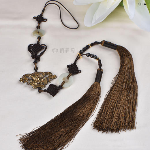 【祥瑞】老银鎏金兽头(帽正)俄白玉-压襟YS2004006 商品图0