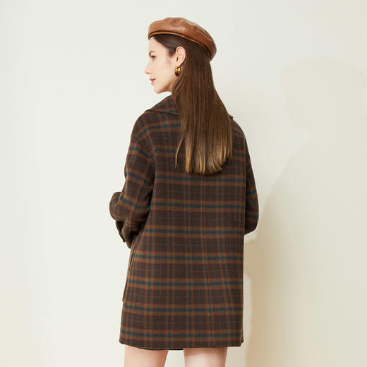 LH9J7斯尔丽2021瑟俪秋冬新款双面呢通勤外套格子中长大衣 商品图1