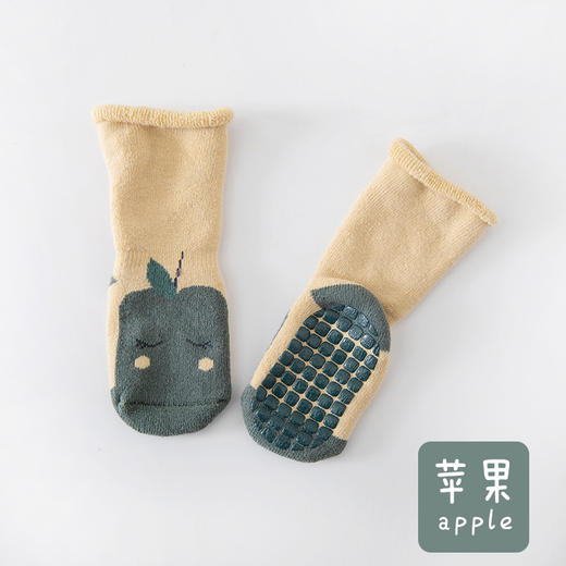 【3双装】21年秋冬新款毛圈加厚防滑新生儿宝宝学步袜卡通中筒水果儿童袜子 商品图8