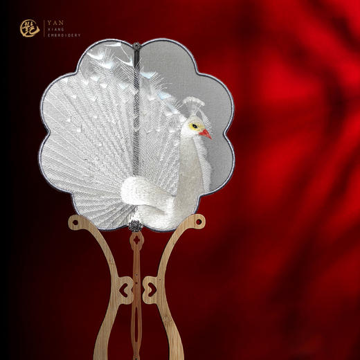 艷 湘绣 中式手工 贴边团扇+底座装套 商品图6