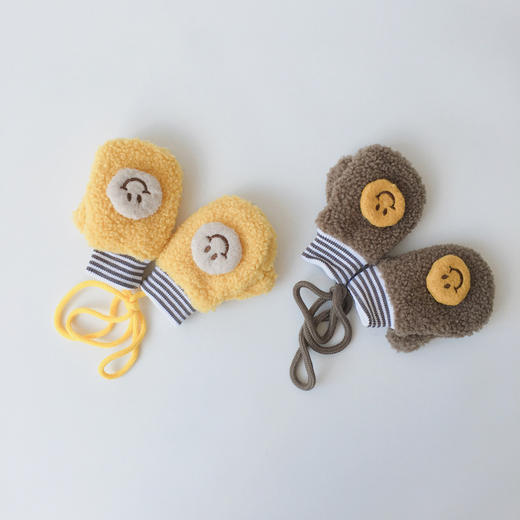 婴儿手套冬季ins韩版新款加绒保暖全指挂脖笑脸针织宝宝手套 商品图2