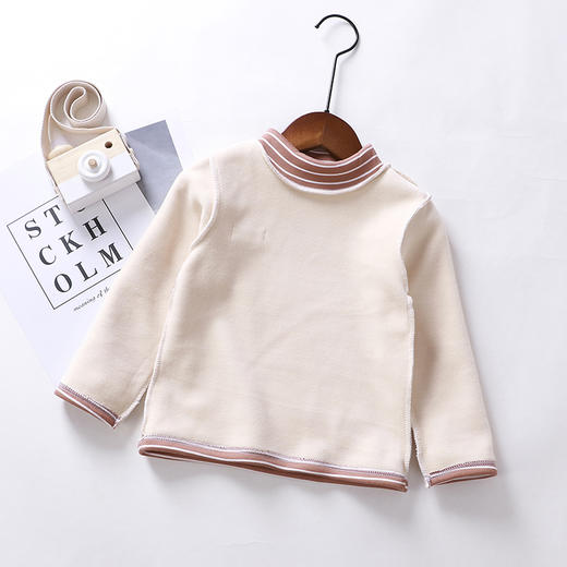 【买一送一 】【A类品质】儿童条纹加绒加厚打底衫 男女同款 半高领套头保暖是上衣 磨毛棉弹力舒适不紧绷【72小时内发货】 商品图3