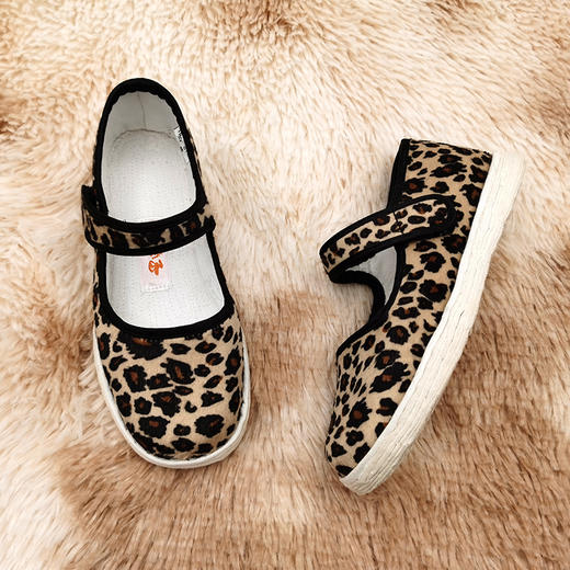 内联升童鞋手工单鞋千层底豹纹粘扣一代布鞋5280C 商品图1