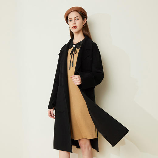 LH9K3斯尔丽2021瑟俪秋冬新款系带式纯色大气慵懒风简约羊毛大衣外套女 商品图2