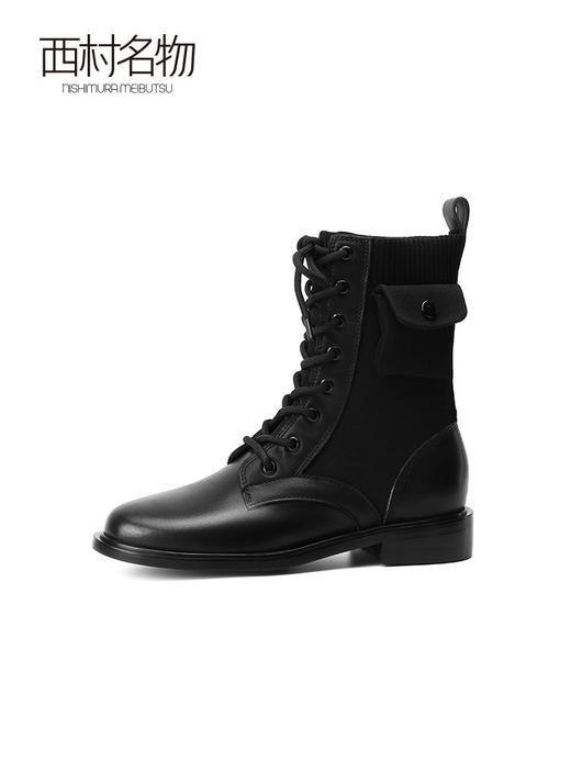 西村名物2021秋冬新款简约瘦瘦靴方跟圆头弹力袜靴女短靴X21DS46001 商品图1