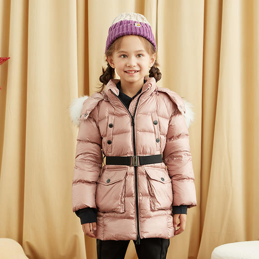 【女童连帽90白鹅绒羽绒服】21年冬新品女童连帽加厚保暖羽绒服 商品图1