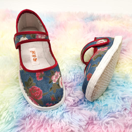 内联升童鞋手工单鞋千层底牛仔布粘扣一代布鞋5281C 商品图0