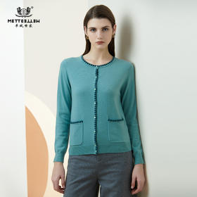 METTE羊绒世家21年秋冬女士100%山羊绒开衫时尚小香风针织小外套