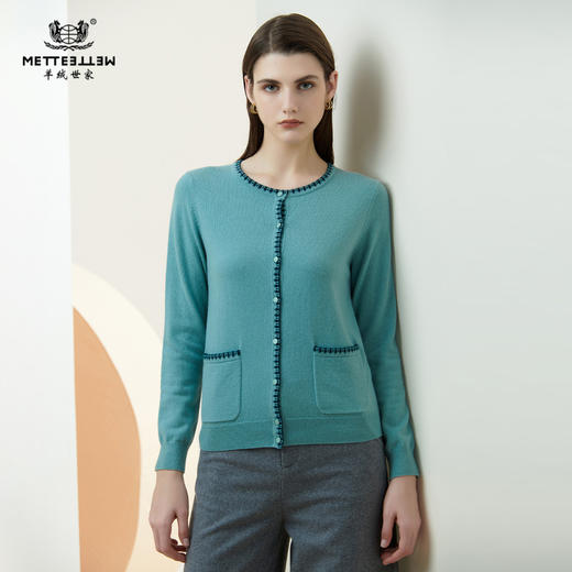 METTE羊绒世家21年秋冬女士100%山羊绒开衫时尚小香风针织小外套 商品图0