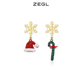ZEGL圣诞帽糖果耳环女2021年新款潮雪花耳钉925银针秋冬季耳饰品