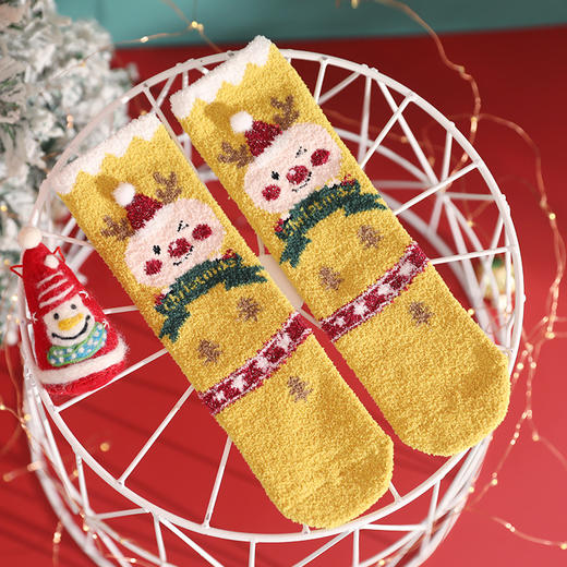 【圣诞亲子款无跟设计】秋冬珊瑚绒加厚儿童圣诞袜亲子袜中筒卡通配饰宝宝袜子单双包装 商品图8