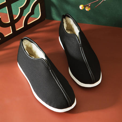 内联升男鞋冬季棉鞋羔羊毛保暖手工十字纳底礼服呢安棉8329a