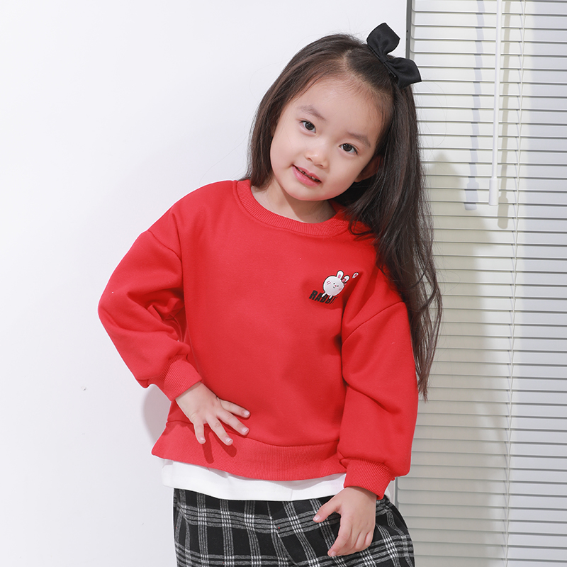 反季清仓！龙之涵 中小童儿童风琴摆印花加绒卫衣 时尚甜美童装 婴幼儿A类标准