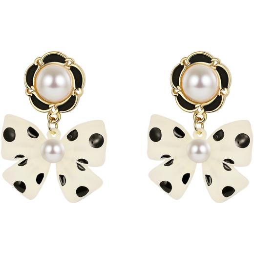 ZEGL波点蝴蝶结耳环女高级感气质森系山茶花耳钉ins风925银针耳饰 商品图3