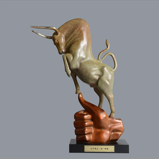 宇达青铜全铜牛摆件《功崇惟志  业广惟勤》十二生肖 创意装饰 家居工艺摆件  高50cm 商品图0