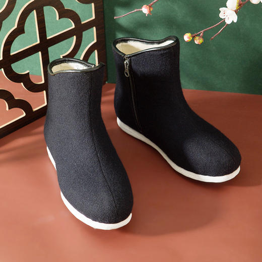 内联升男鞋手工千层底棉鞋冬季羊毛毡拉锁呢子高靴8168A 商品图2