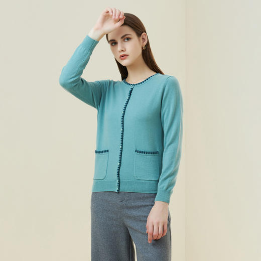 METTE羊绒世家21年秋冬女士100%山羊绒开衫时尚小香风针织小外套 商品图2