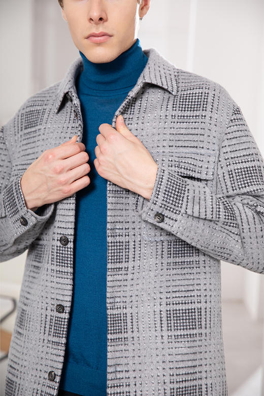 callisto灰黑格羊毛混纺翻领薇廓外套  FQFEJ016Y 商品图2