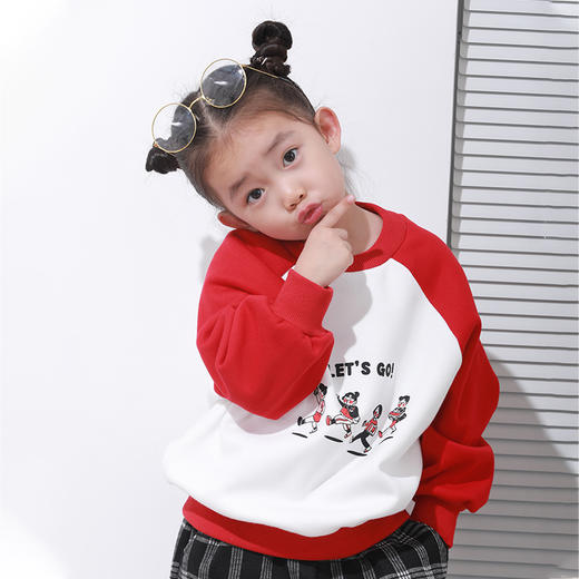 【亏本清仓 不退不换】龙之涵 亲子郊游插肩加绒卫衣 中大童保暖上衣 精美印花 A类标准 商品图6