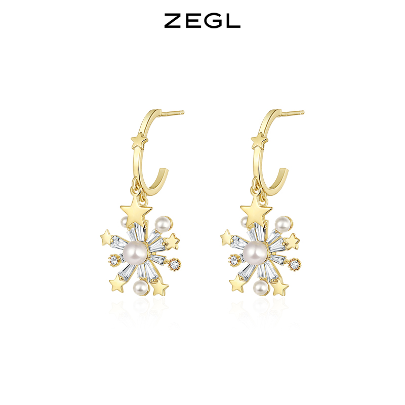 ZEGL圣诞星星雪花耳环女轻奢高级感耳钉ins风925银针秋冬季耳饰品