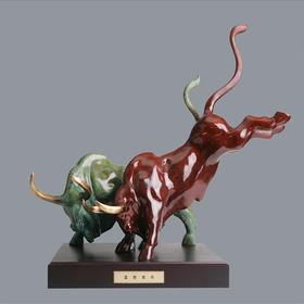 宇达青铜全铜牛摆件《盖世双牛》十二生肖 创意装饰 家居工艺摆件  高51cm