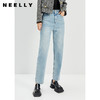 NEELLY纳俪商场同款复古洗水做旧休闲裤纯棉牛仔裤直筒裤百搭通勤N21111H01131 商品缩略图0