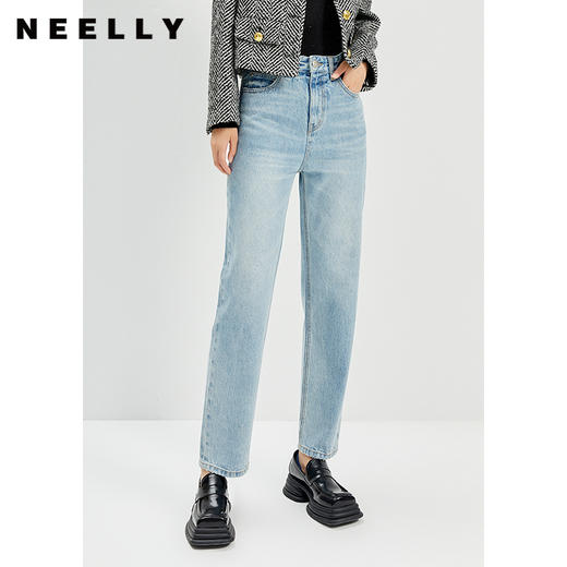 NEELLY纳俪商场同款复古洗水做旧休闲裤纯棉牛仔裤直筒裤百搭通勤N21111H01131 商品图0