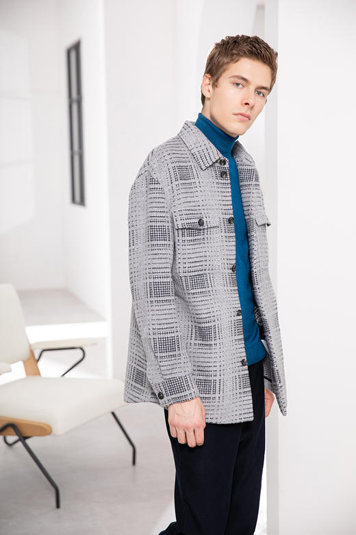 callisto灰黑格羊毛混纺翻领薇廓外套  FQFEJ016Y 商品图0