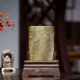 清 红木座和田玉屏芯关公像砚屏