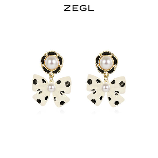 ZEGL波点蝴蝶结耳环女高级感气质森系山茶花耳钉ins风925银针耳饰 商品图1