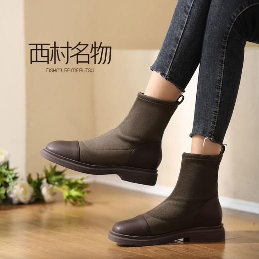 西村名物2021秋季新款专柜同款时尚休闲女切尔西中筒靴短靴X21DS46171 商品图2