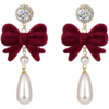 ZEGL圣诞蝴蝶结耳环女复古港风赫本人造珍珠耳钉925银针秋冬耳饰 商品缩略图7