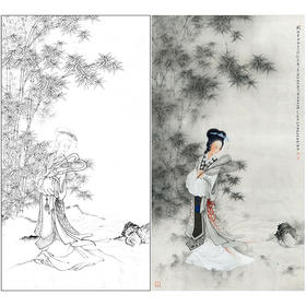 【有步骤、大彩图】李晓明竖幅工笔传统仕女人物画白描底稿《临王叔晖仕女图》KG22