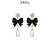 ZEGL圣诞蝴蝶结耳环女复古港风赫本人造珍珠耳钉925银针秋冬耳饰 商品缩略图2