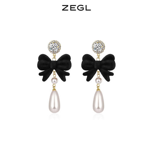 ZEGL圣诞蝴蝶结耳环女复古港风赫本人造珍珠耳钉925银针秋冬耳饰 商品图2