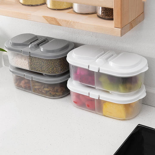 双格有盖厨房食品杂粮密封罐 多功能厨房冰箱塑料储物收纳盒 商品图1