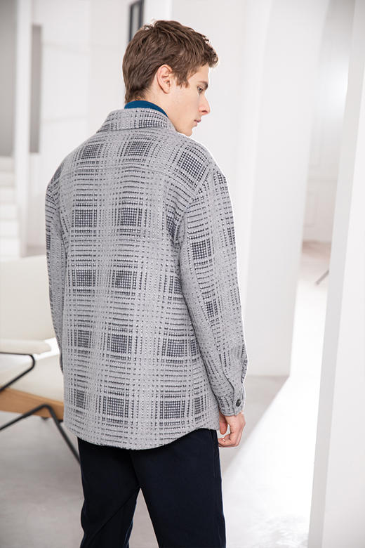 callisto灰黑格羊毛混纺翻领薇廓外套  FQFEJ016Y 商品图3