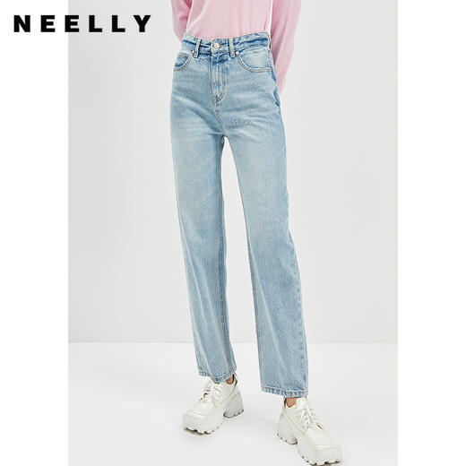 NEELLY纳俪商场同款复古洗水做旧休闲裤纯棉牛仔裤直筒裤百搭通勤N21111H01131 商品图2