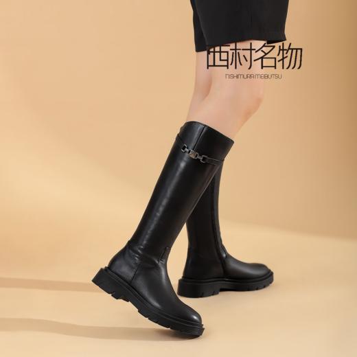 西村名物2021冬季新款帅气英伦风骑士靴长筒靴超长靴女皮靴X21DQ46201 商品图2