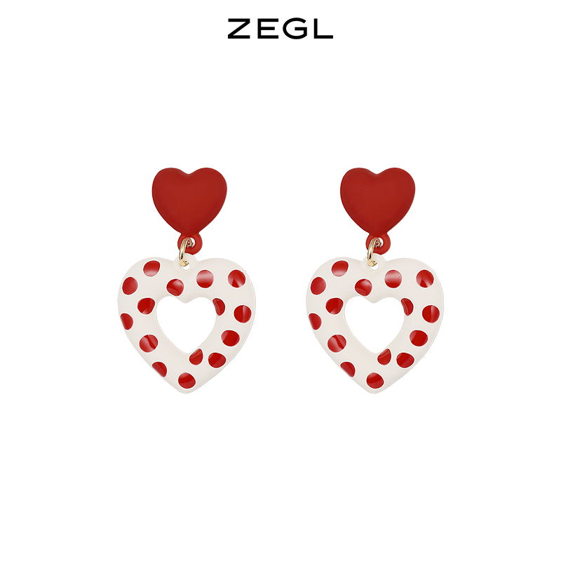 ZEGL波点爱心耳环女日系复古耳钉设计感小众925银针秋冬温柔耳饰