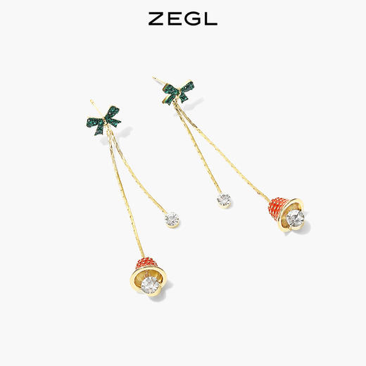 ZEGL圣诞铃铛耳环女小众设计感高级长款流苏耳钉925银针秋冬耳饰 商品图0