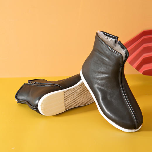 内联升情侣棉鞋男女同款手工千层底大内联升工艺皮羊毛拉锁鞋DN8500/DN8408 商品图4