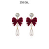 ZEGL圣诞蝴蝶结耳环女复古港风赫本人造珍珠耳钉925银针秋冬耳饰 商品缩略图0