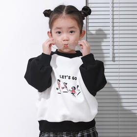 龙之涵 亲子款撞色插肩加绒卫衣 中大童保暖上衣 精美印花 A类标准 郊游系列