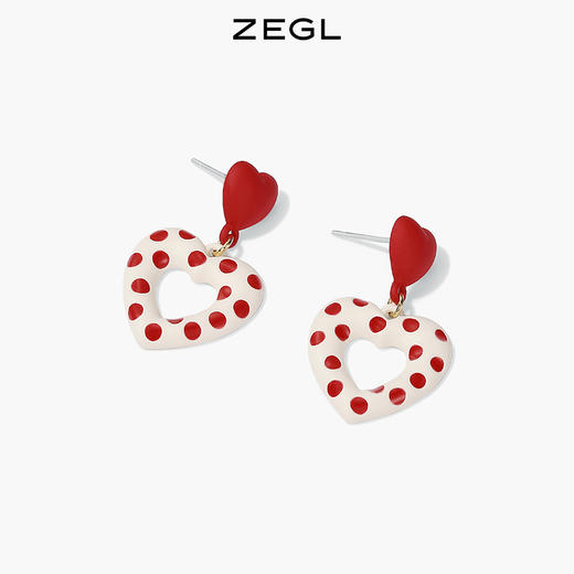 ZEGL波点爱心耳环女日系复古耳钉设计感小众925银针秋冬温柔耳饰 商品图1