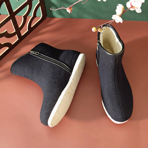 内联升男鞋手工千层底棉鞋冬季羊毛毡拉锁呢子高靴8168A 商品图4